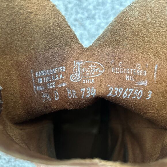 Justin Bent Rail BR734 Men’s 9.5D Brown Distressed Leather Western Cowboy Boots main image 5